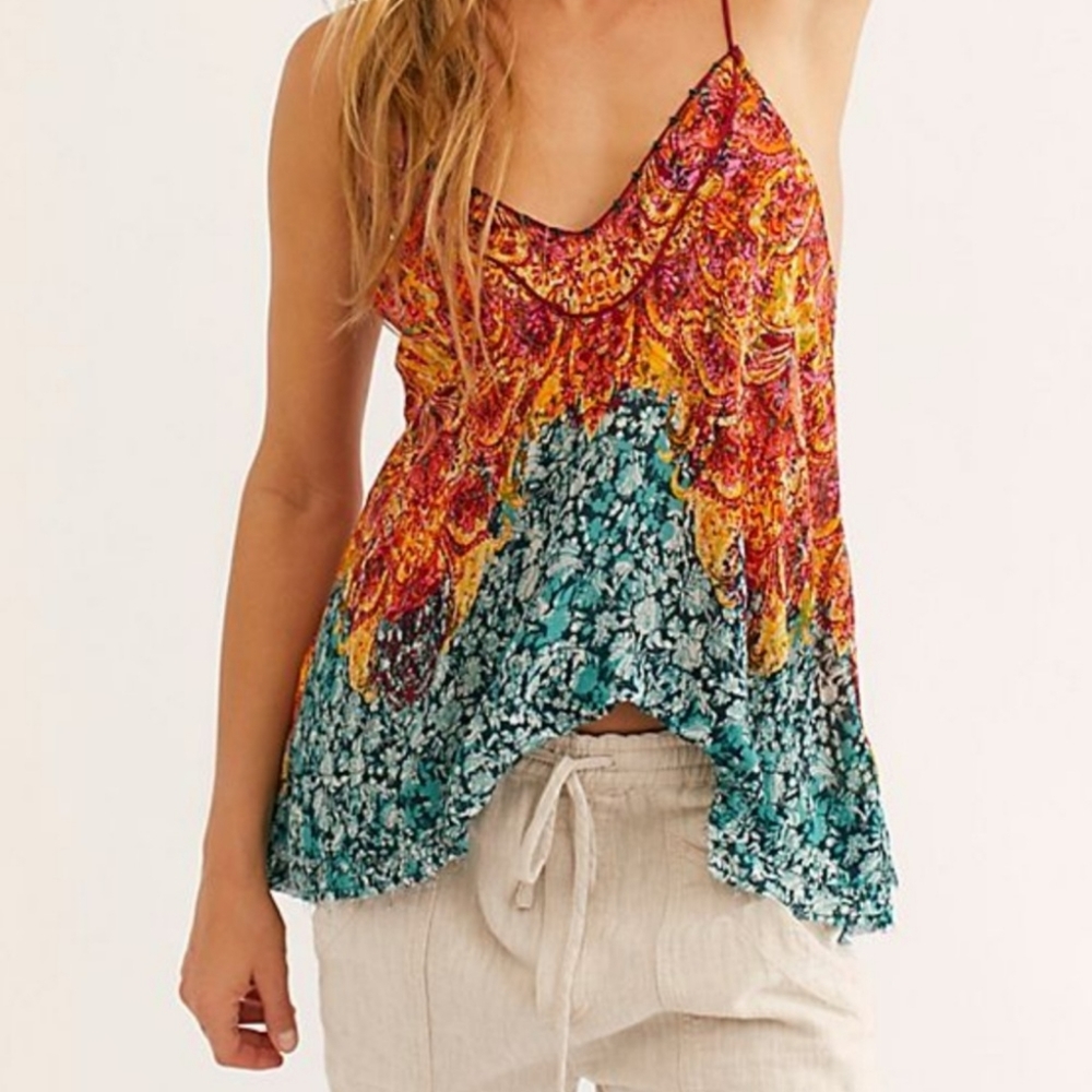 Free People Wave Combo Cami Turquoise Fire Hi Lo Fun